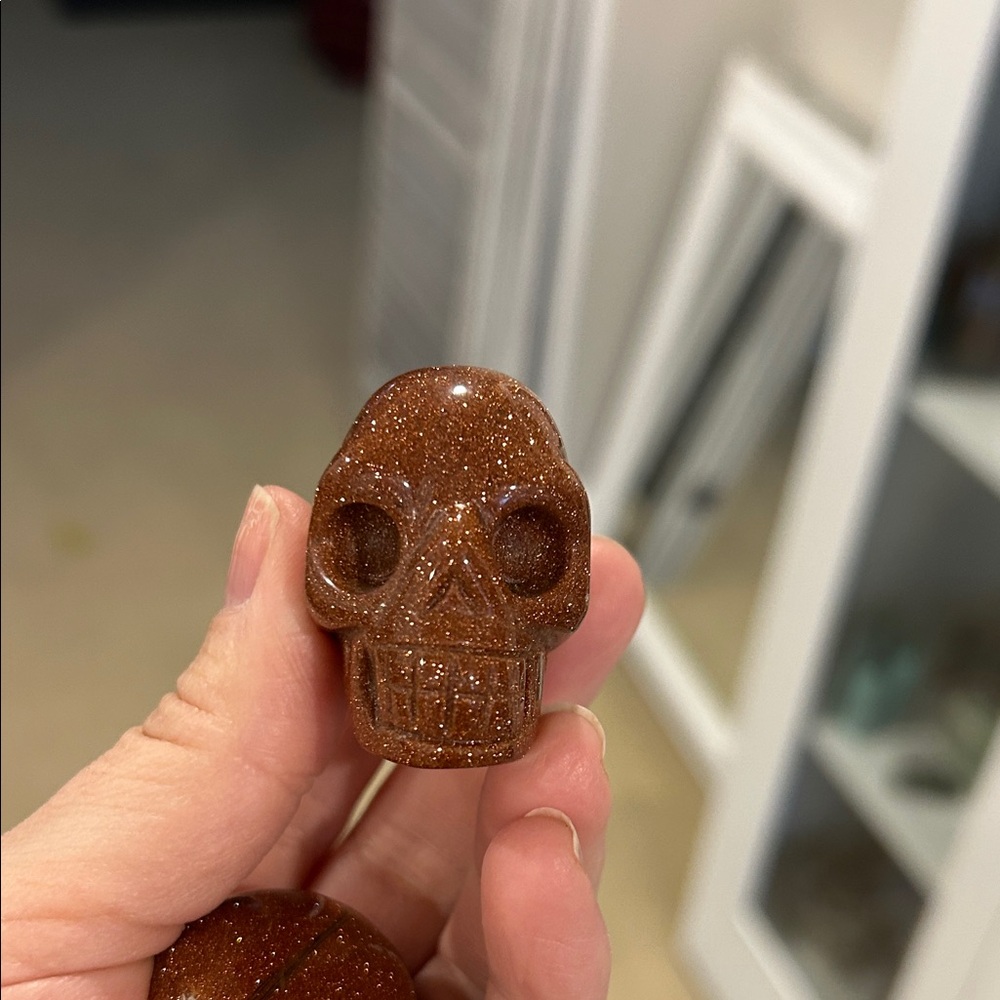 Goldstone Glitter Crystal Skull Figurine